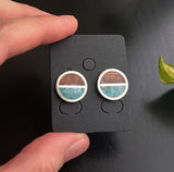 Turquoise & Wood Disc Stud Earrings
