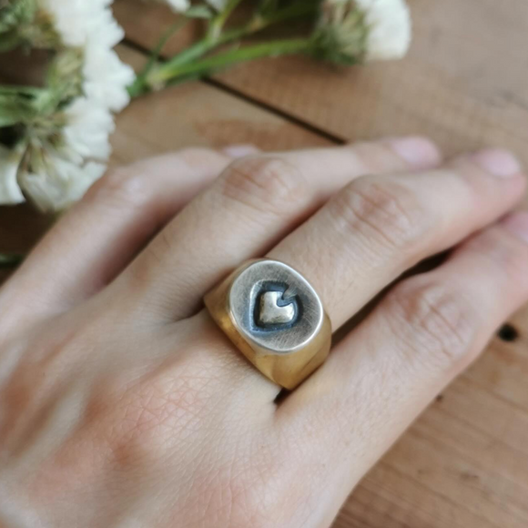 Heart Signet Ring (Brass & Silver)