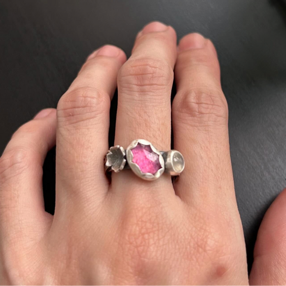 Pink Sapphire & Moonstone Ring