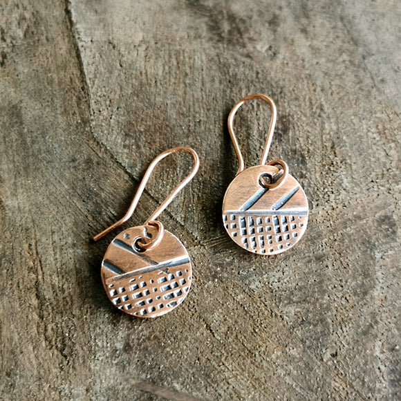 Textured Disc Dangling Earrings (Copper)